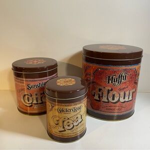 Set of 3 Vintage 1970’s Fluffy Tin Flour Coffee Tea Canisters